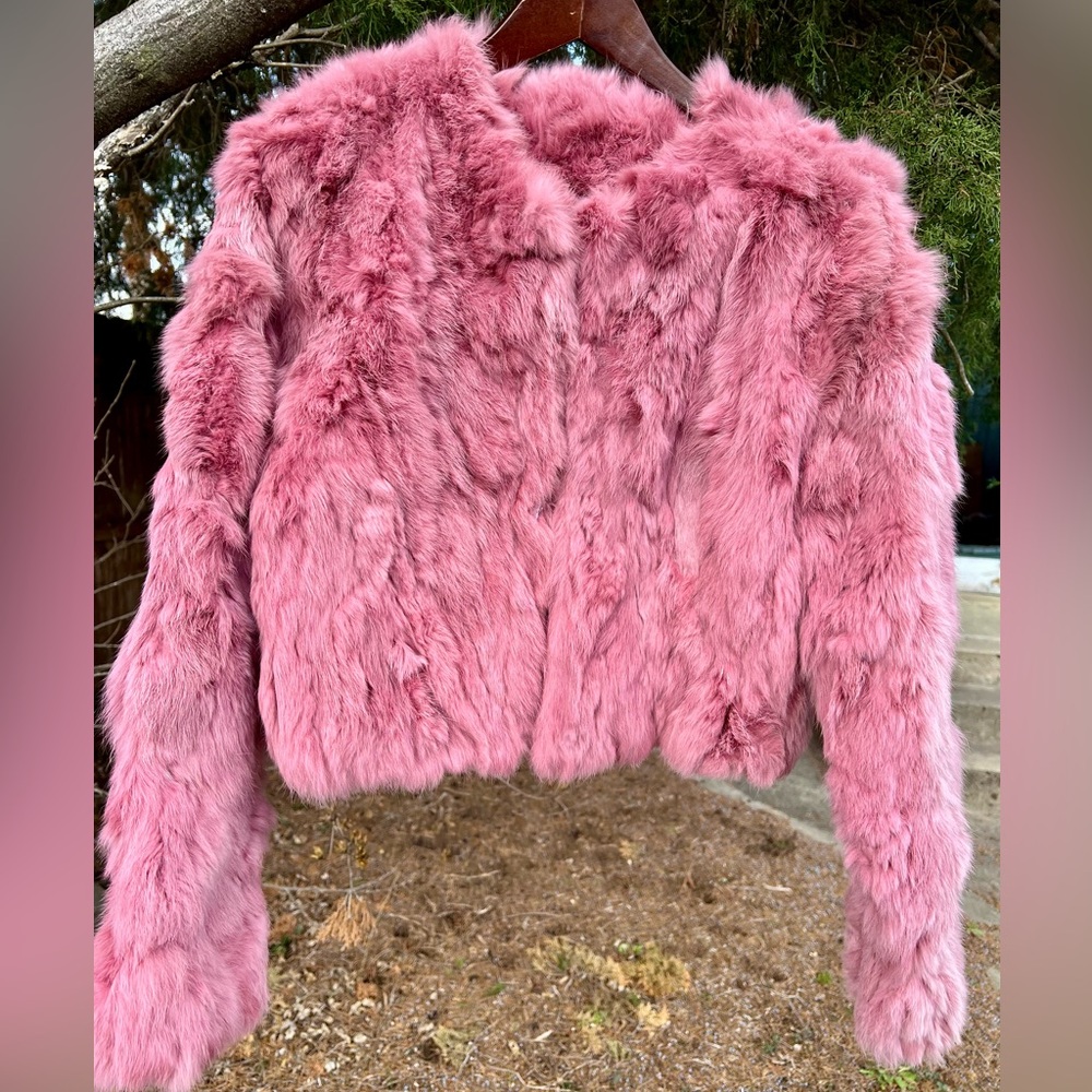 Bebe Britney Spears Pink Rabbitt Fur Coat Cropped S/M 6 Vintage Y2K Authentic